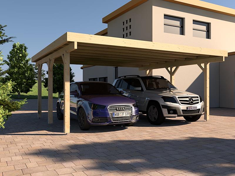 Carport Flachdach MONTREAL II 600x500 Cm Leimbinder Holz