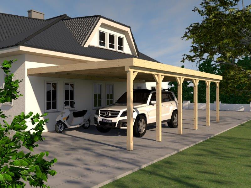 Anlehncarport Carport HARZ XI 500x900cm Leimbinder Fichte