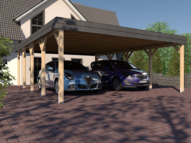 Doppel Carport Walmdach SIEGERLAND II 600x800cm Leimbinder